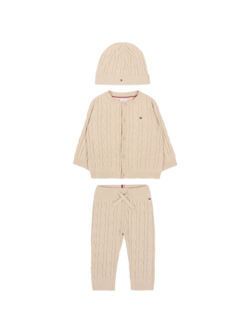 Completo bambino Tommy Hilfiger beige con pantalone top e cappello TOMMY HILFIGER KIDS | KN0KN02160ABY
